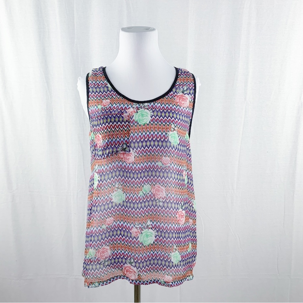 Ketz-ke sheer floral geometric pattern tank top